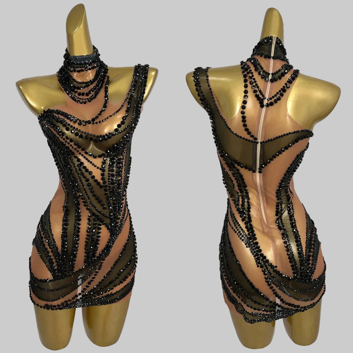 Rhinestone Mini Dress - Sparkly Halter Performance Dress