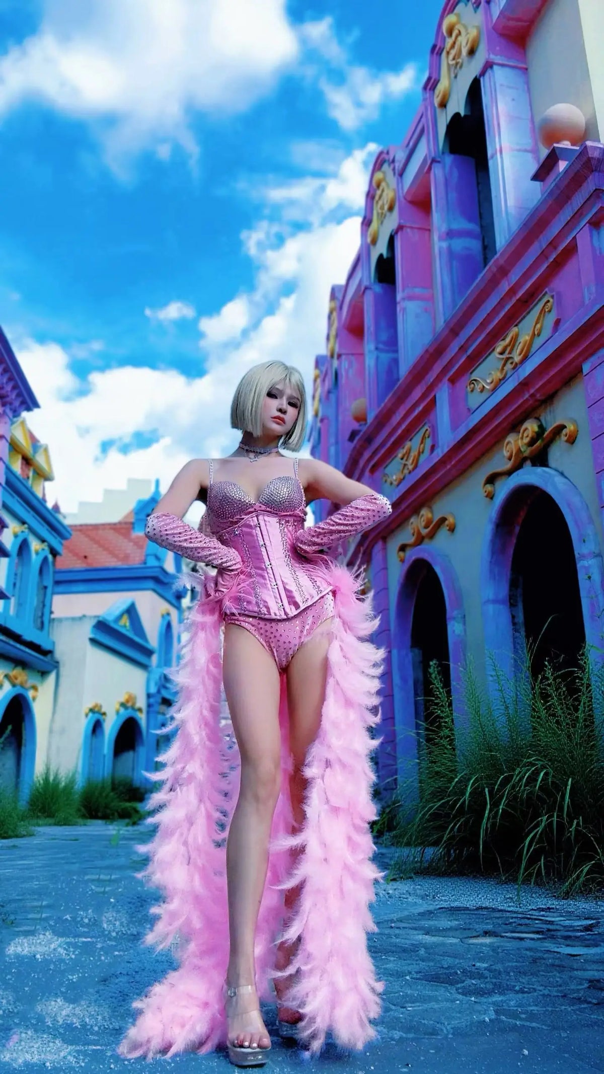Pink Rhinestone Corset Stage Costume