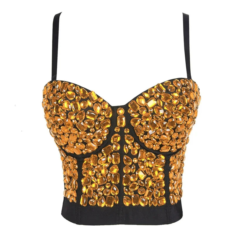 Rhinestone Beaded Bustier Bra Top | Stage & Party