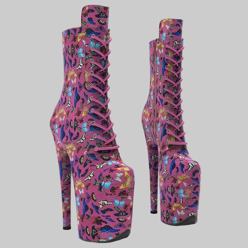 Butterfly 8-Inch Platform Pole Dance Knee-High Boots