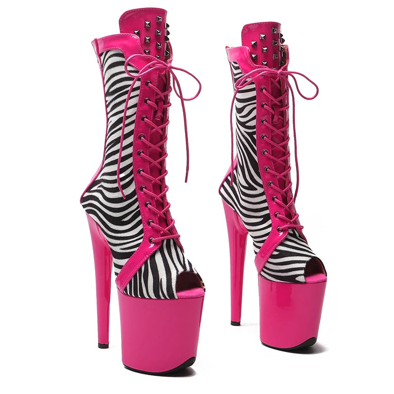 Zebra Print Platform Ankle Boots - 8 Inch Patent Pole Dance Boots