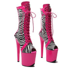 Zebra Print Platform Ankle Boots - 8 Inch Patent Pole Dance Boots
