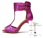 Purple Satin Latin Dance Shoes | Peep Toe | Lace-Up Heel