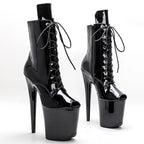 8-Inch Patent Ankle Boots - Open Toe Lace-Up Dance Boots