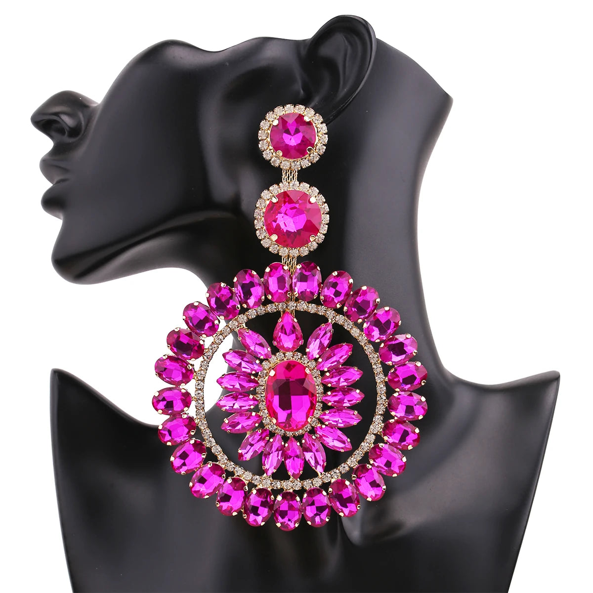 Rhinestone Round Drop Earrings | Statement Sparkle