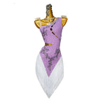 Purple Rhinestone Latin Dance Dress with Tassel & Applique Details