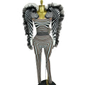 Zebra Stripe Stage Jumpsuit | Feather Trim | S–XL