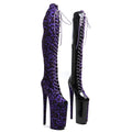10-Inch Leopard Print Platform Boots - Thigh-High Patent Dance Boots