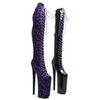 10-Inch Leopard Print Platform Boots - Thigh-High Patent Dance Boots