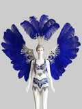 Royal Blue Samba Feather Headdress & Wings - Carnival Costume Set