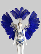 Royal Blue Samba Feather Headdress & Wings - Carnival Costume Set