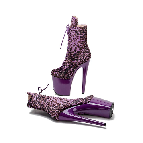 20CM Platform Ankle Boots - Leopard Print High Heel Pole Dance Boots