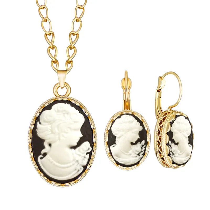 Cameo Jewelry Set | Necklace & Earrings | 6 Colors