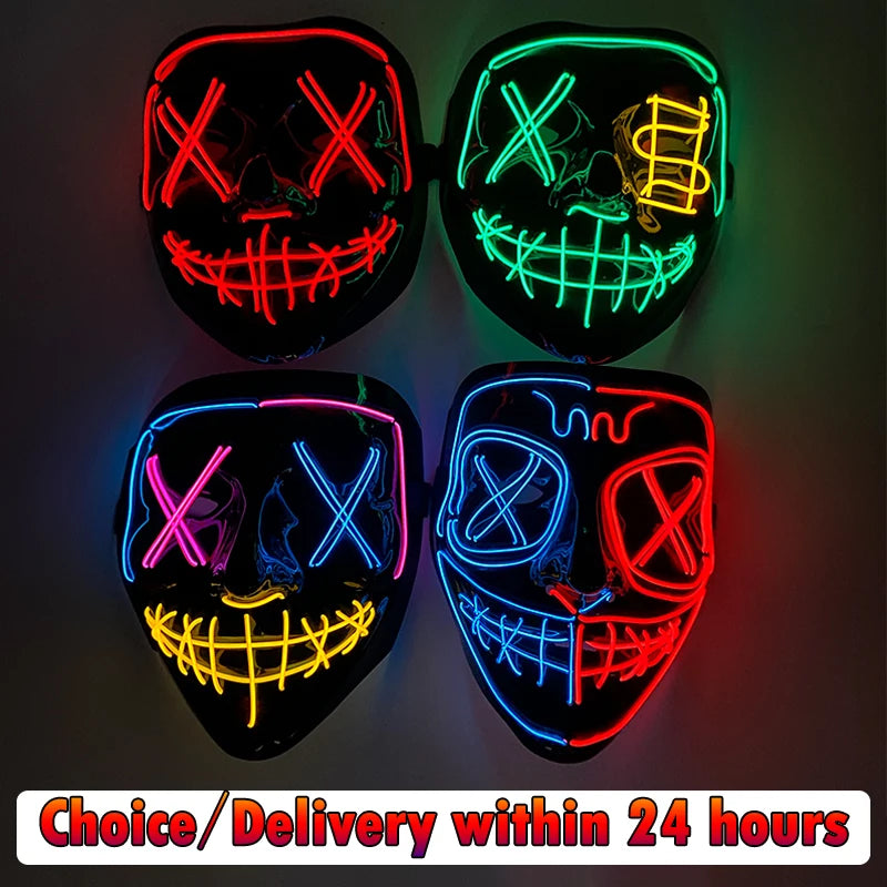 EL Wire Glow Purge Mask | 4 Flash Modes | 37 Styles | Rave & Festival