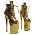 9-Inch Gold Metallic Platform Boots - Open Toe Ankle Boots