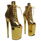 9-Inch Gold Metallic Platform Boots - Open Toe Ankle Boots