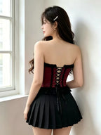 Burlesque Lace-Trim Overbust Corset | Fishbone | Burgundy