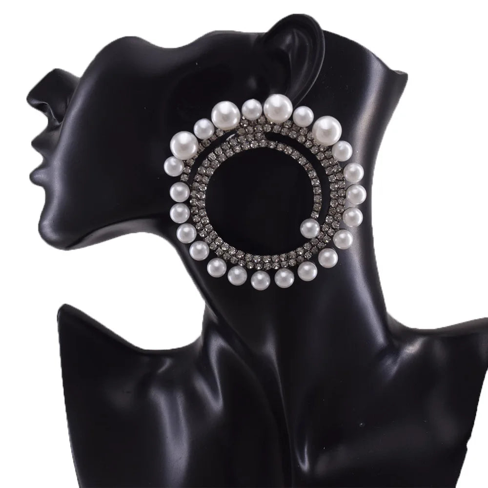 Statement Earrings | Pearl & Rhinestone Circles