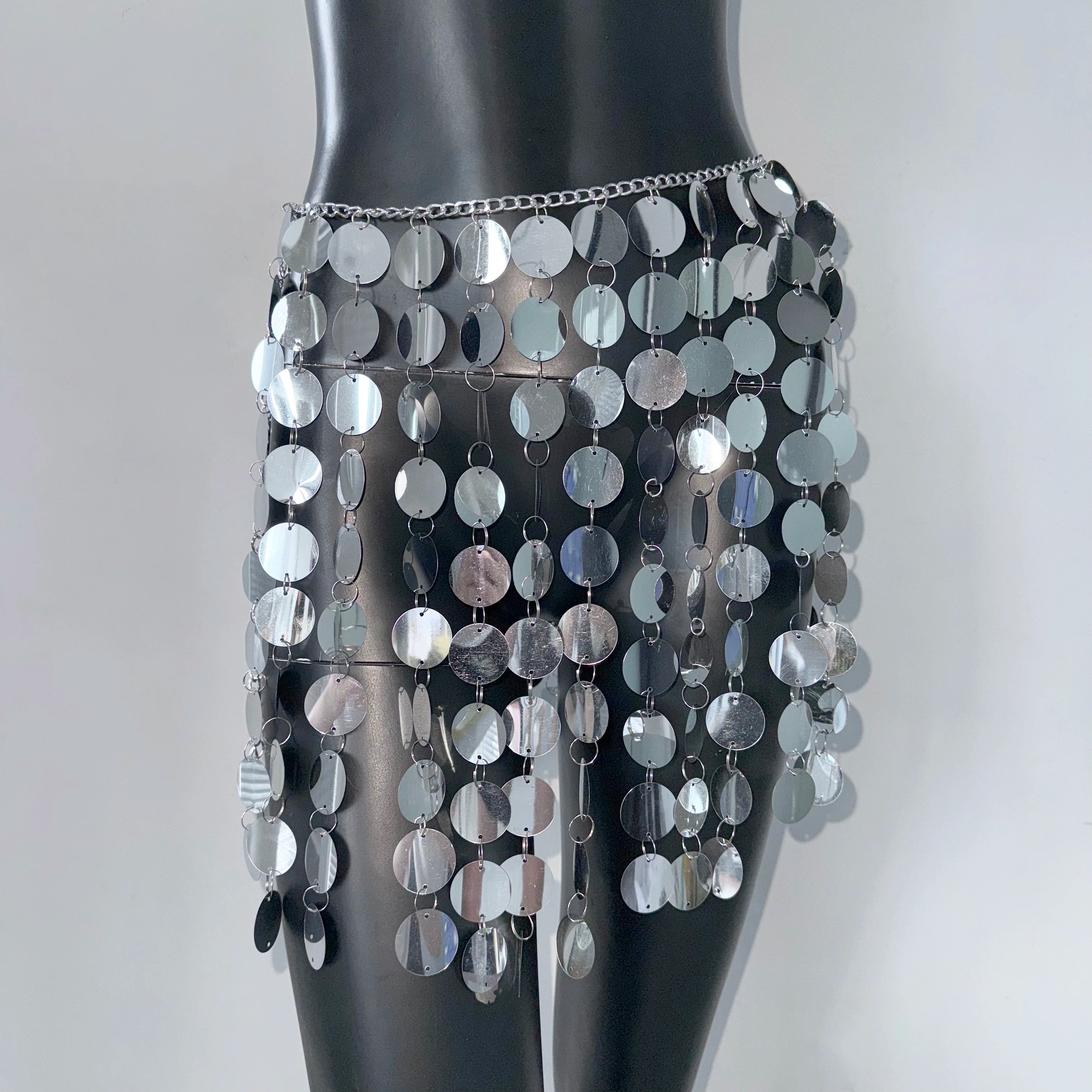 Acrylic Sequin Tassel Mini Skirt - Handmade See-Through Party Skirt