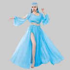 Muwashahat Belly Dance Dress Set - Baladi Satin Gown with Pearl Belt & Veil