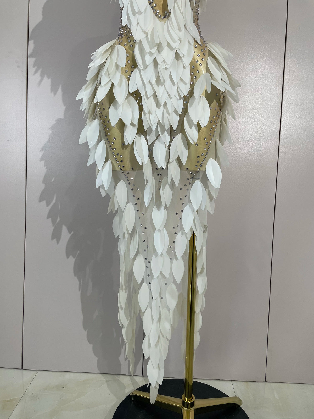Pearl & Diamond Mesh Feather Gown | Sheer | Stage & Evening