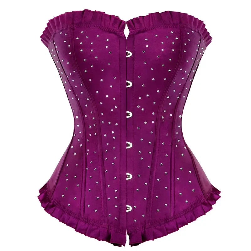 Satin Overbust Corset | Rhinestone Lace-Up | Gothic Burlesque