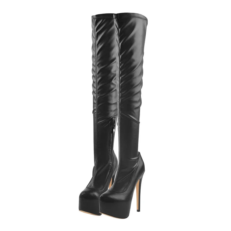 Black Over-the-Knee Platform Boots | 15–16 cm Heel