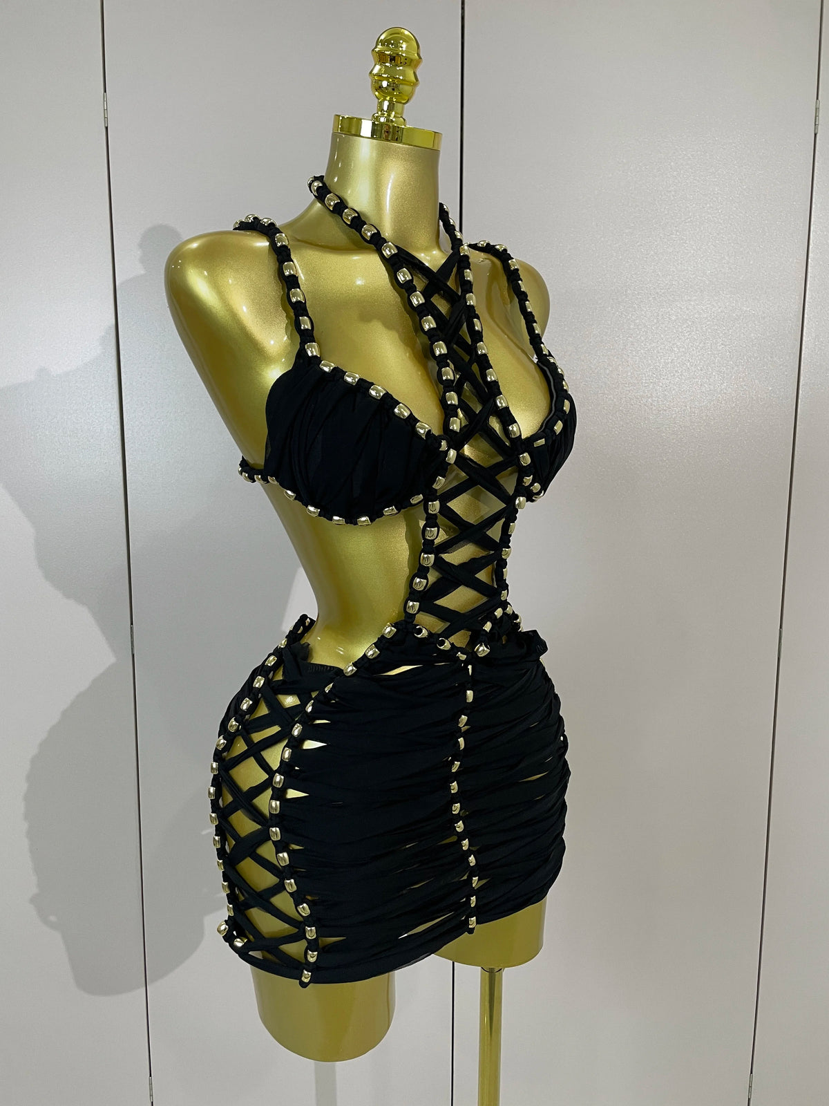 Lace-Up Corset Two-Piece Set | Halter Bra & Mini Skirt | Stage