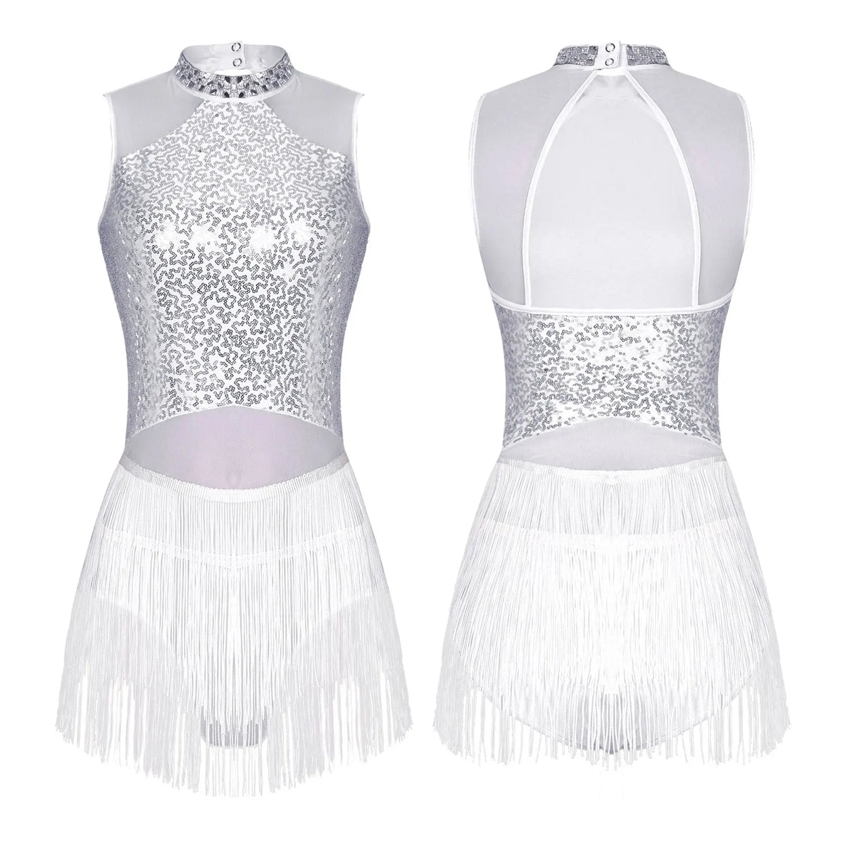 Midnight Fringe Rhinestone Latin Leotard