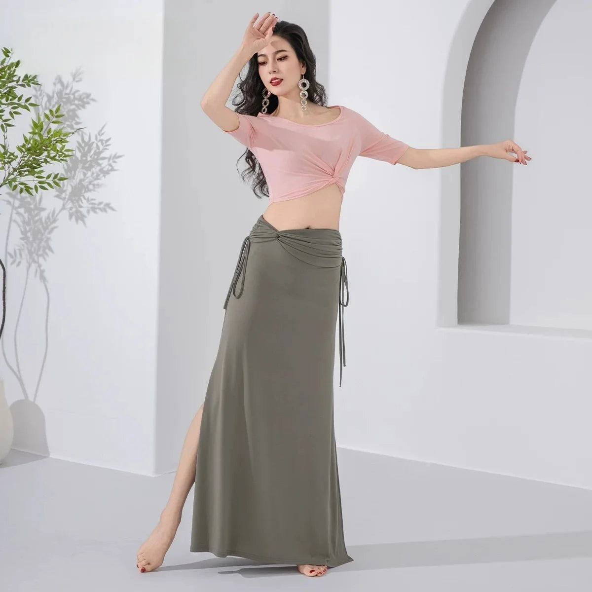 Belly Dance Costume | Floral Lantern Sleeve Top & Skirt Set