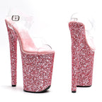 23cm Clear Platform Pole Dance Sandals - 9 Inch High Heels with Glitter