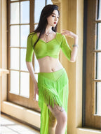 Belly Dance Costume Set | 3-Piece | Fringe & Milk Silk
