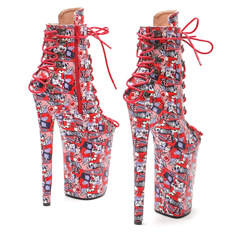 Red Platform Ankle Boots 23cm - Ultra High Heels for Pole Dance