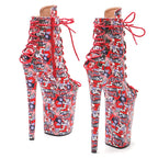 Red Platform Ankle Boots 23cm - Ultra High Heels for Pole Dance