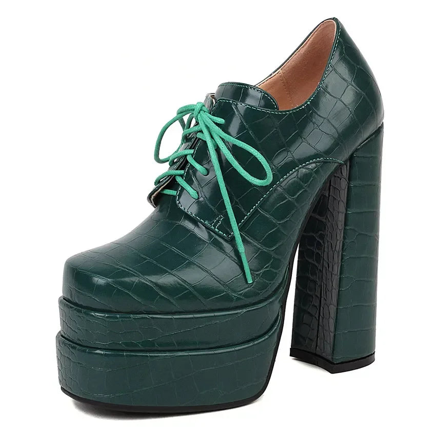 Platform Derby Heels | Croc-Effect | 14.5cm