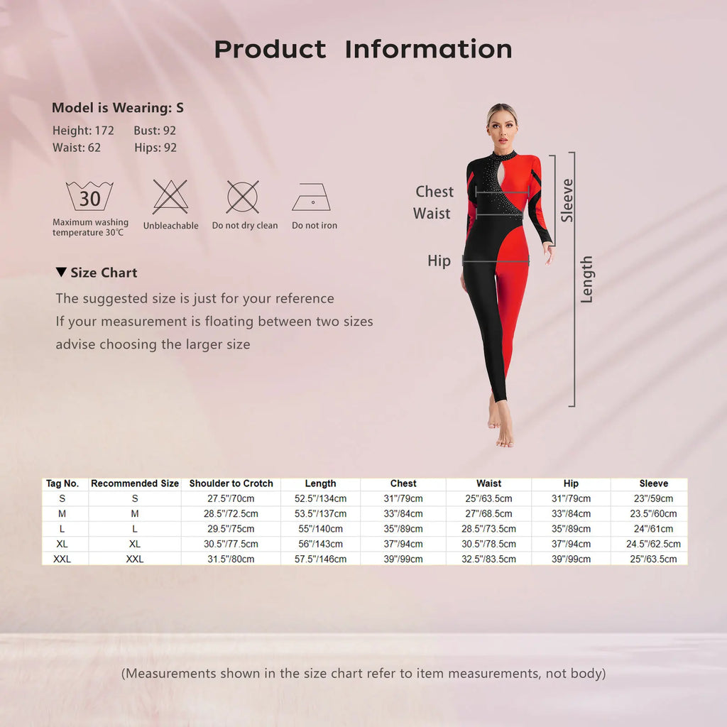 Rhinestone Jumpsuit | Color Block | Long Sleeve