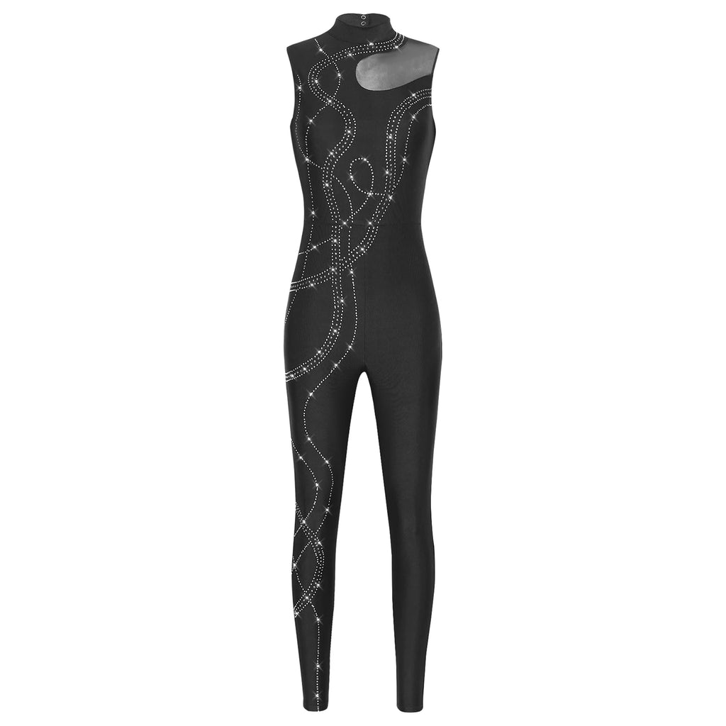 Rhinestone Full-Body Leotard | Sleeveless | Keyhole Back | Mesh