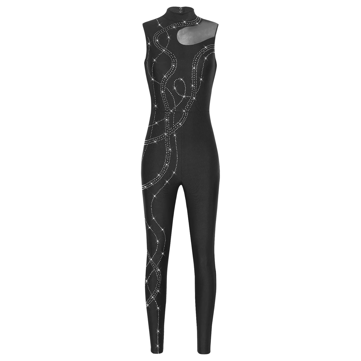 Rhinestone Full-Body Leotard | Sleeveless | Keyhole Back | Mesh