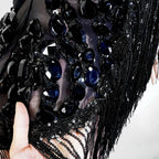Sexy Mesh Sheer Black Rhinestone Bodysuit