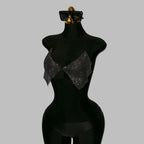 Rhinestone Mesh V-Neck Halter Crop Top