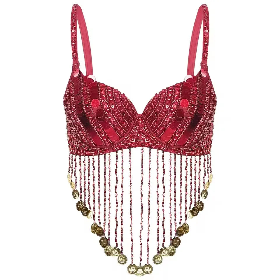Beaded Tassel Belly Dance Bra | Tribal Coin Top