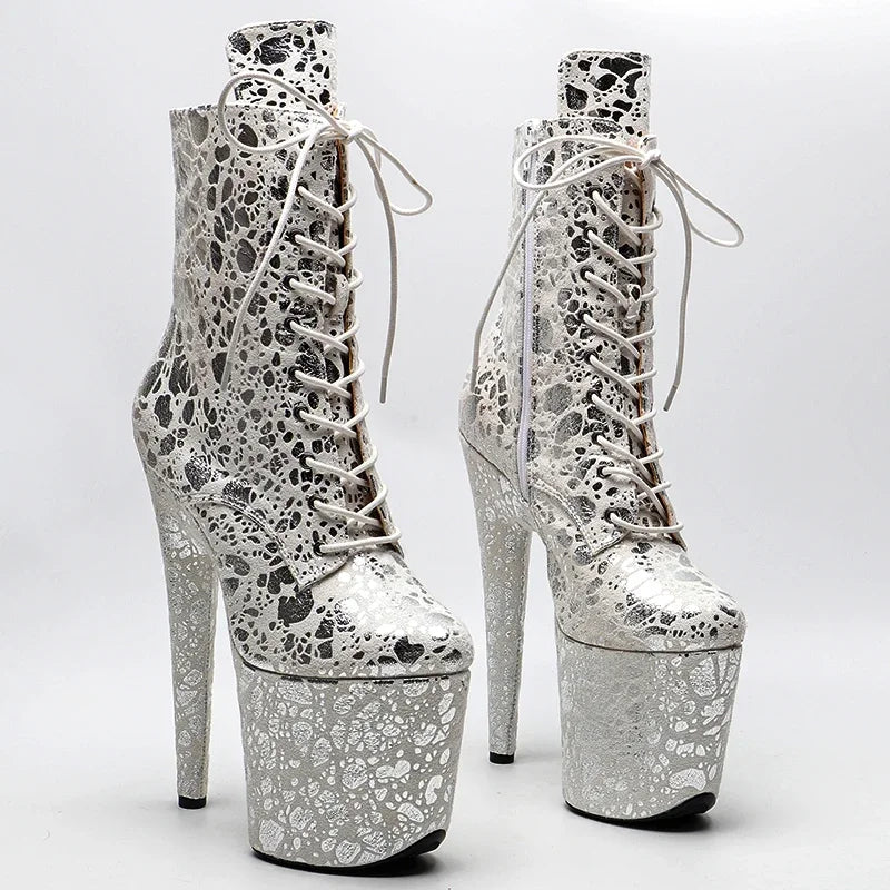 20CM Platform Ankle Boots - Suede Finish High Heel Pole Dance Boots