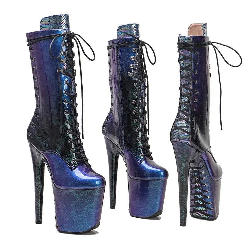 Snakeskin Platform Ankle Boots - 8 Inch Pole Dance Heels