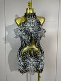 Pearl Starburst Mesh Mini Dress | 3D Appliqué | Stage & Performance