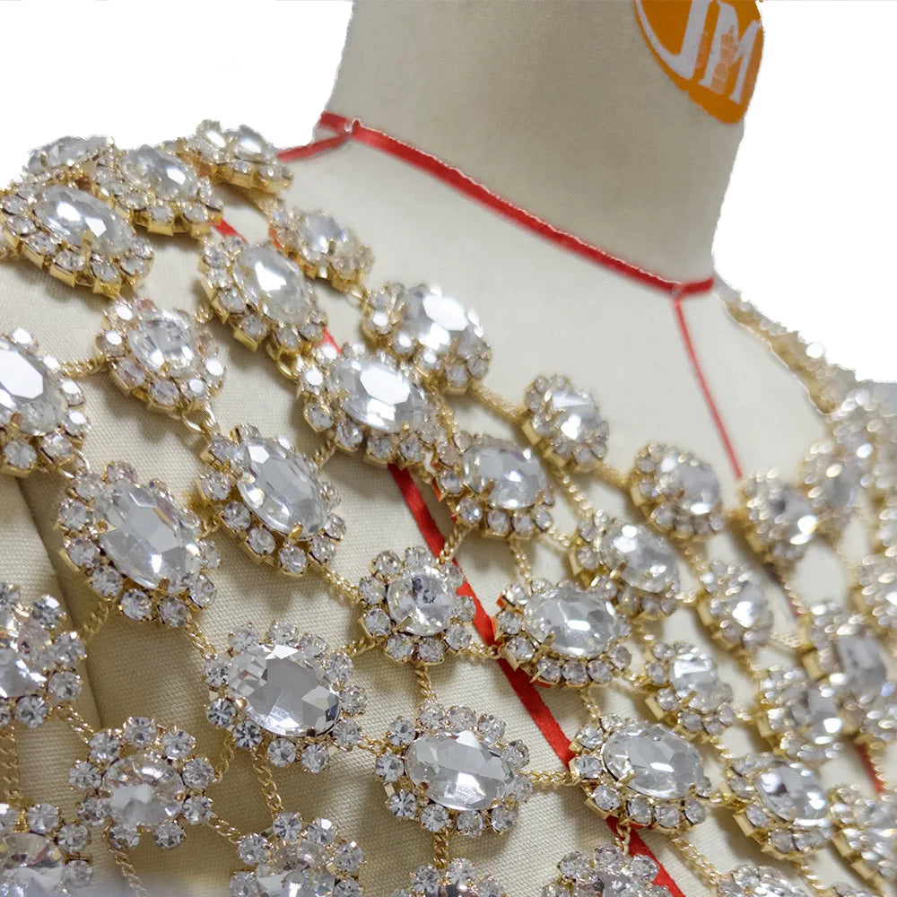 Rhinestone Pearl Embellished Body Top | Stage Jewelry Top