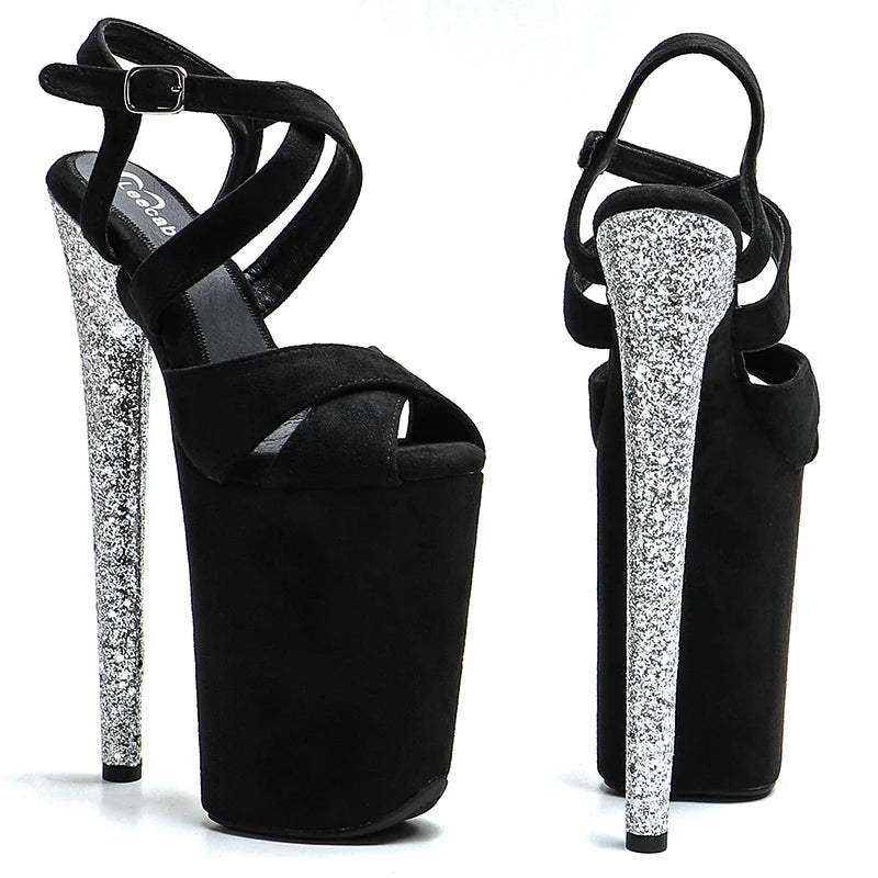 9-Inch Glitter Platform Sandals - Slip-On Heels