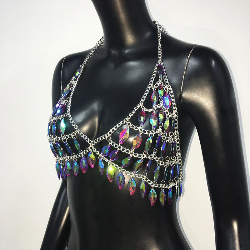 Crystal Acrylic Halter Bra Top - Transparent Backless Bikini Top