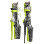 26CM Platform Ankle Boots - Snake Print Mix Color Extreme High Heel Pole Dance Boots