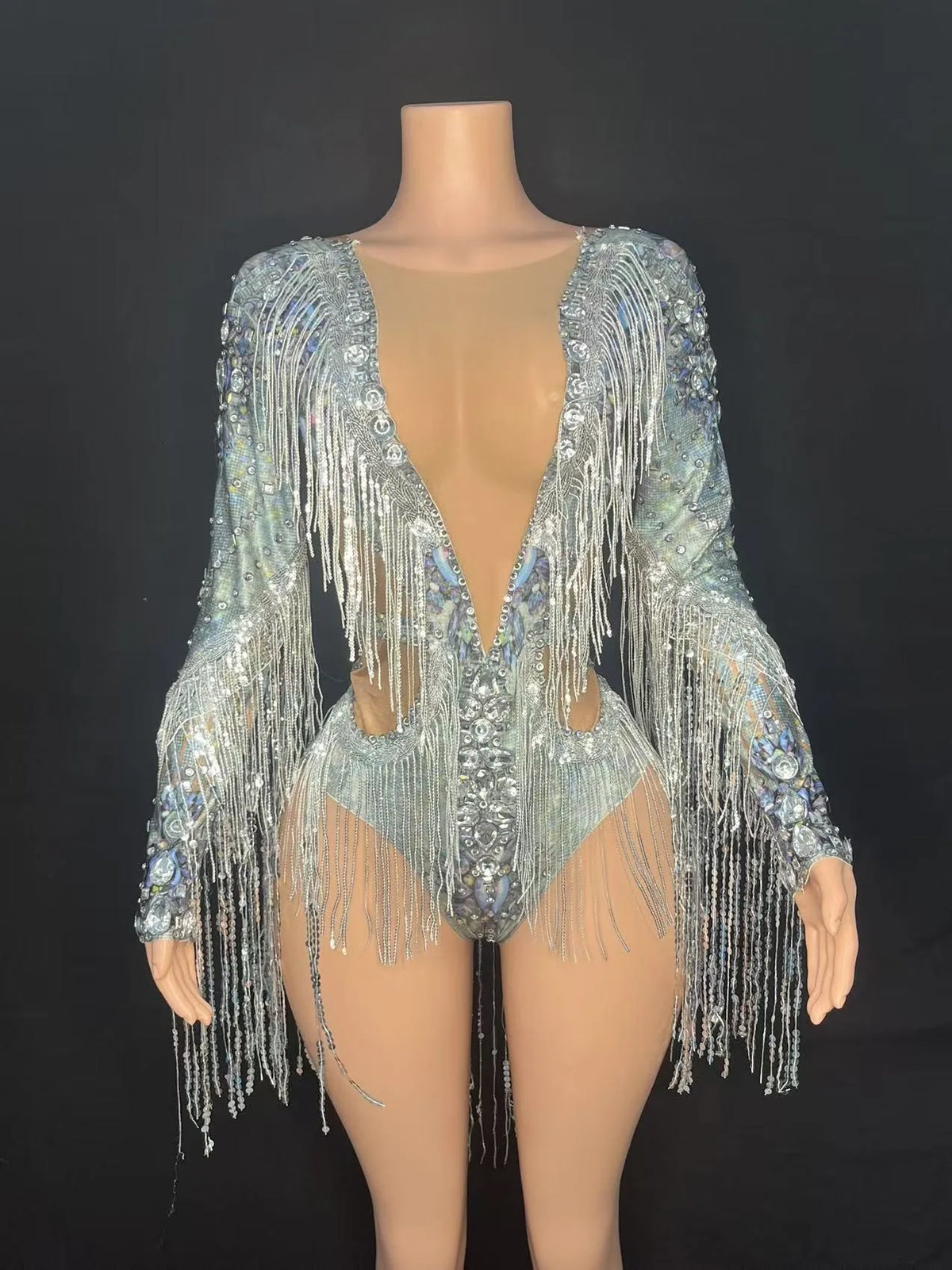 Sparkly Fringe Bodysuit | Long Sleeves