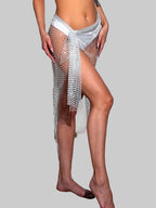 Rhinestone Mesh Bandage Mini Skirt